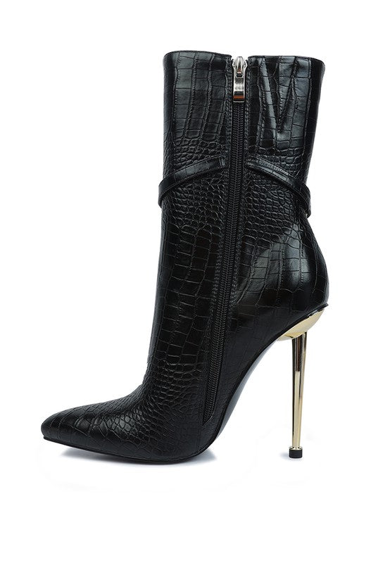 Nicole Croc Patterned High Heeled Ankle Boots