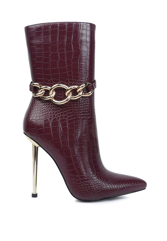 Nicole Croc Patterned High Heeled Ankle Boots