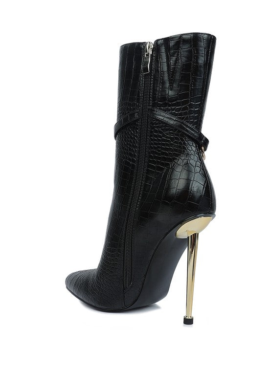 Nicole Croc Patterned High Heeled Ankle Boots