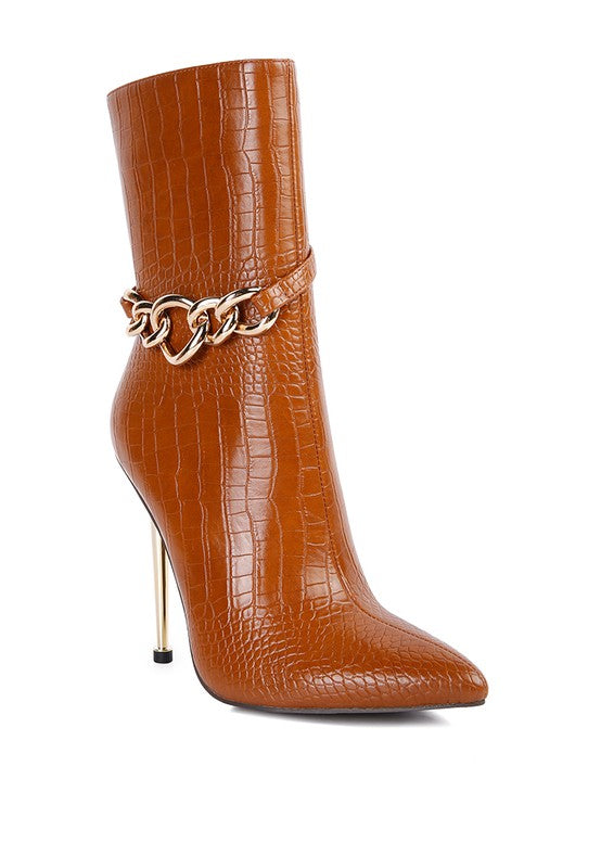 Nicole Croc Patterned High Heeled Ankle Boots