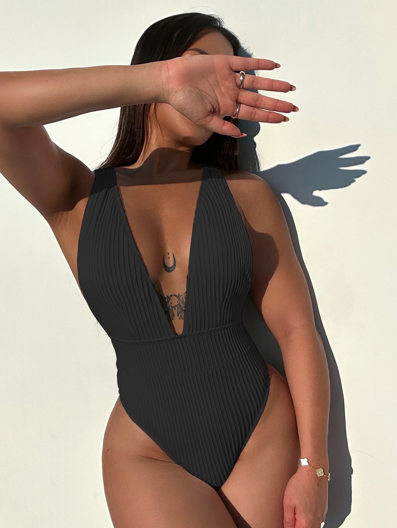 Solid Color One Piece Swimsuit Sexy Bikini Special Fabric Swimsuit