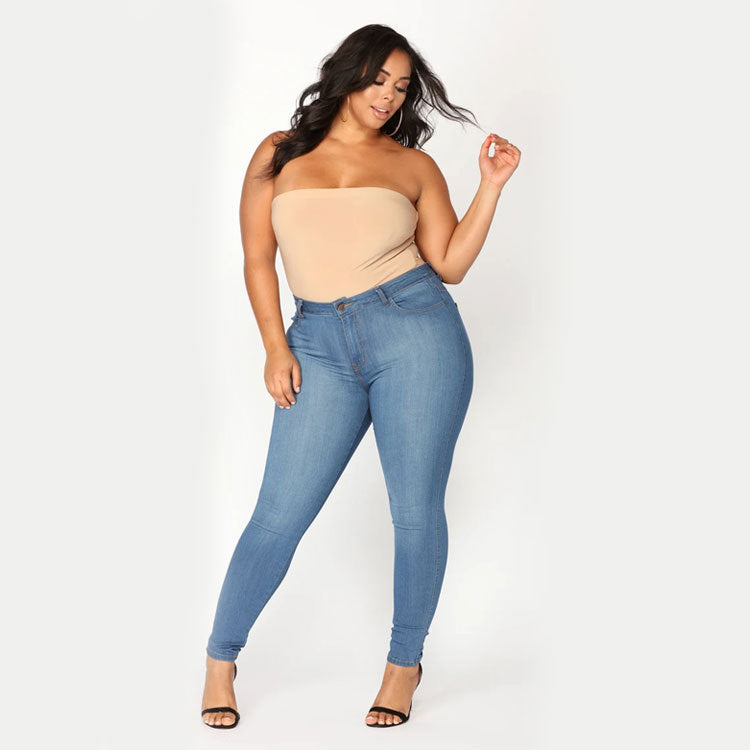 Plus Size New  Fashion High Elastic Denim Skinny Pants Women