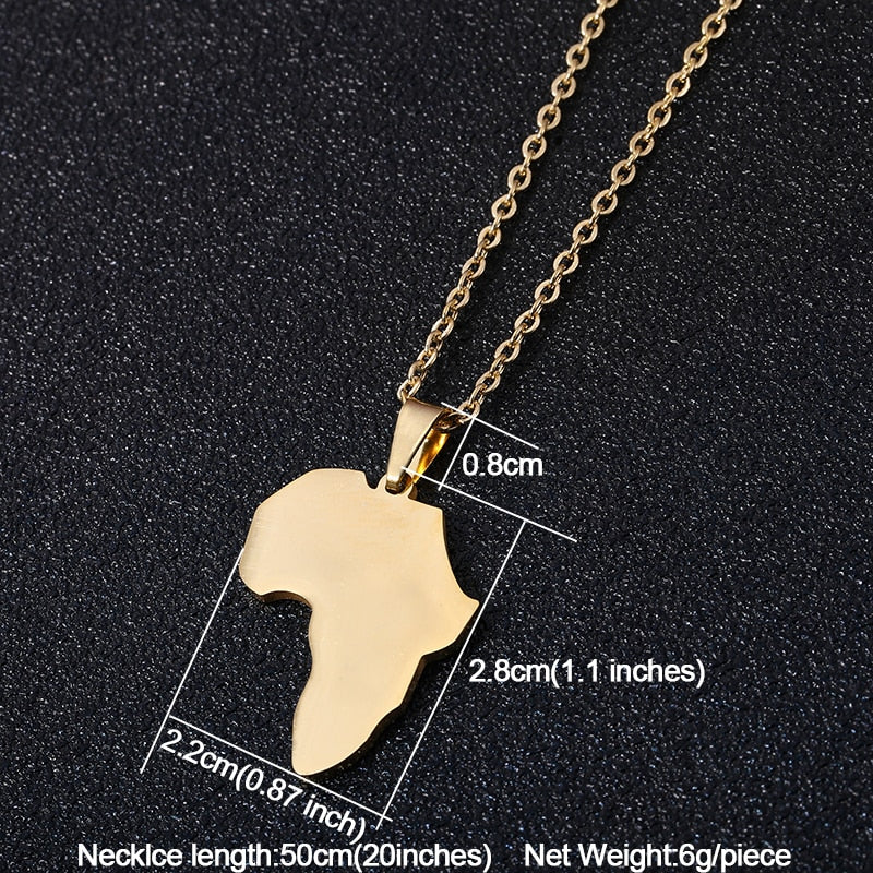 Fashion Selling African Map Pendant Necklaces Men& Women Stainless Steel Gold Color Africa Map Jewelry Gift