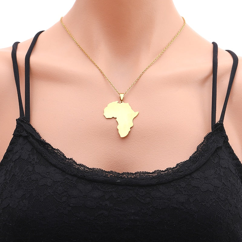 Fashion Selling African Map Pendant Necklaces Men& Women Stainless Steel Gold Color Africa Map Jewelry Gift