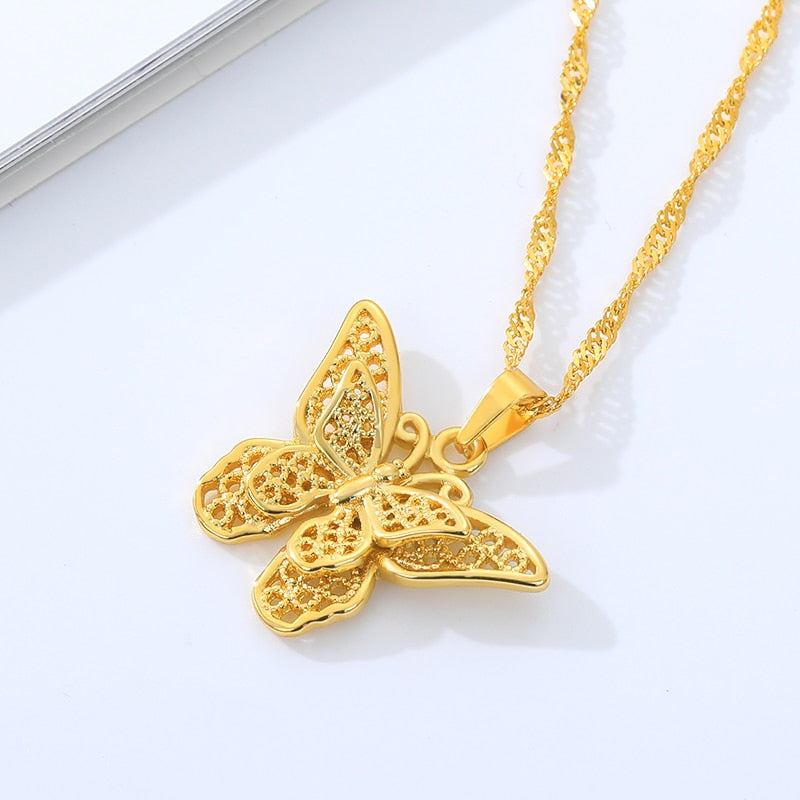 Butterfly Necklaces For Women Stainless Steel Water Wave Chain Choker Pendant Necklace Butterfly Jewelry Gift Bijoux Femme