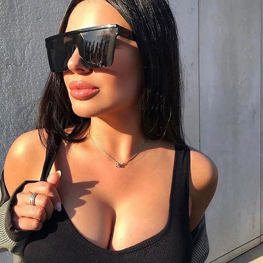 New Fashion Luxury Brand Square Sunglasses Women Vintage Oversize Sun Glasses Female Big Frame Shades Black Lady Uv400