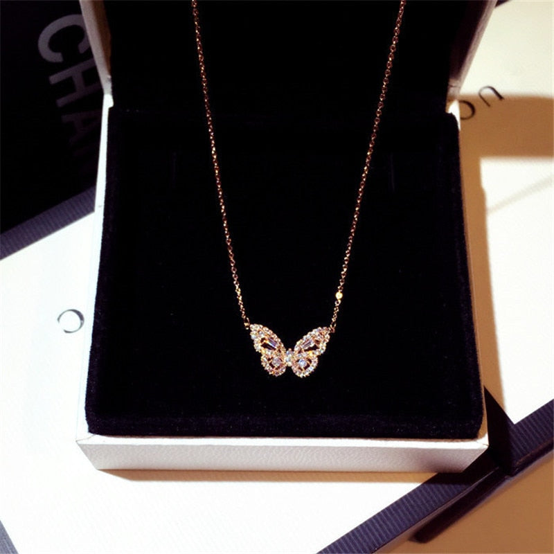 Ins Hot Butterfly Crystal Zircon Necklace Stainless Steel necklaces for Women Chain Accessories Wholesale Gift Pendant