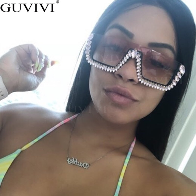 Semi-Rimles Rhinestone Sunglasses Women 2020 Crystal Square Sunglasses Diamond Oversized Sunglasses Men Gradient Eyewear Ladies