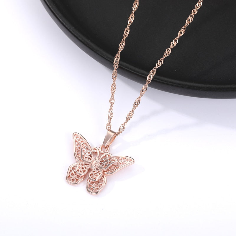 Butterfly Necklaces For Women Stainless Steel Water Wave Chain Choker Pendant Necklace Butterfly Jewelry Gift Bijoux Femme