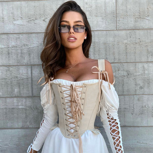 Women Clothing Summer Tie Cinched Waist Slim-Fit Sleeveless Sexy Top Fishbone Boning Corset Corset