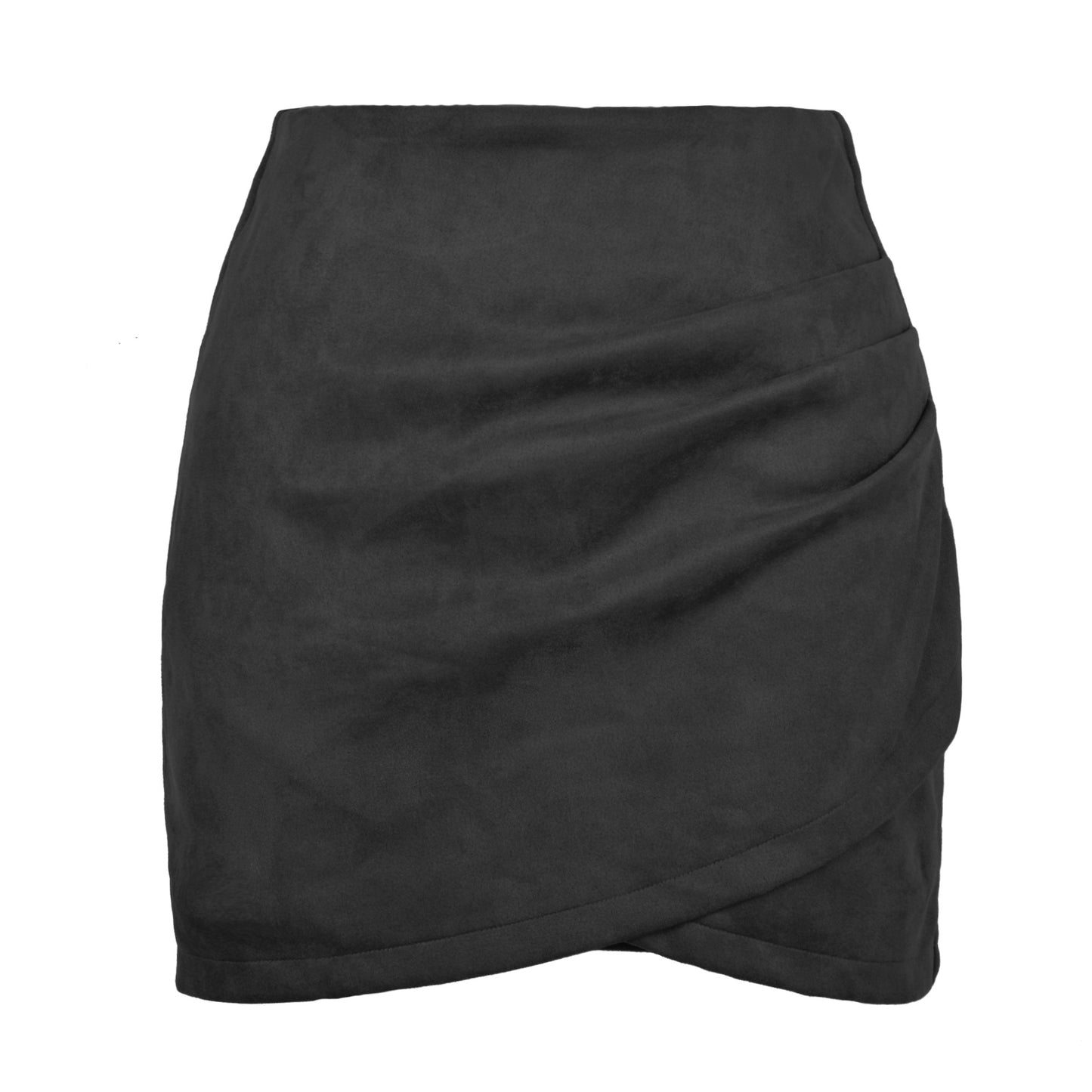 Suede Solid Skirt Autumn Winter Heap Pleated Cross Irregular Zipper Skirt Women Clothing