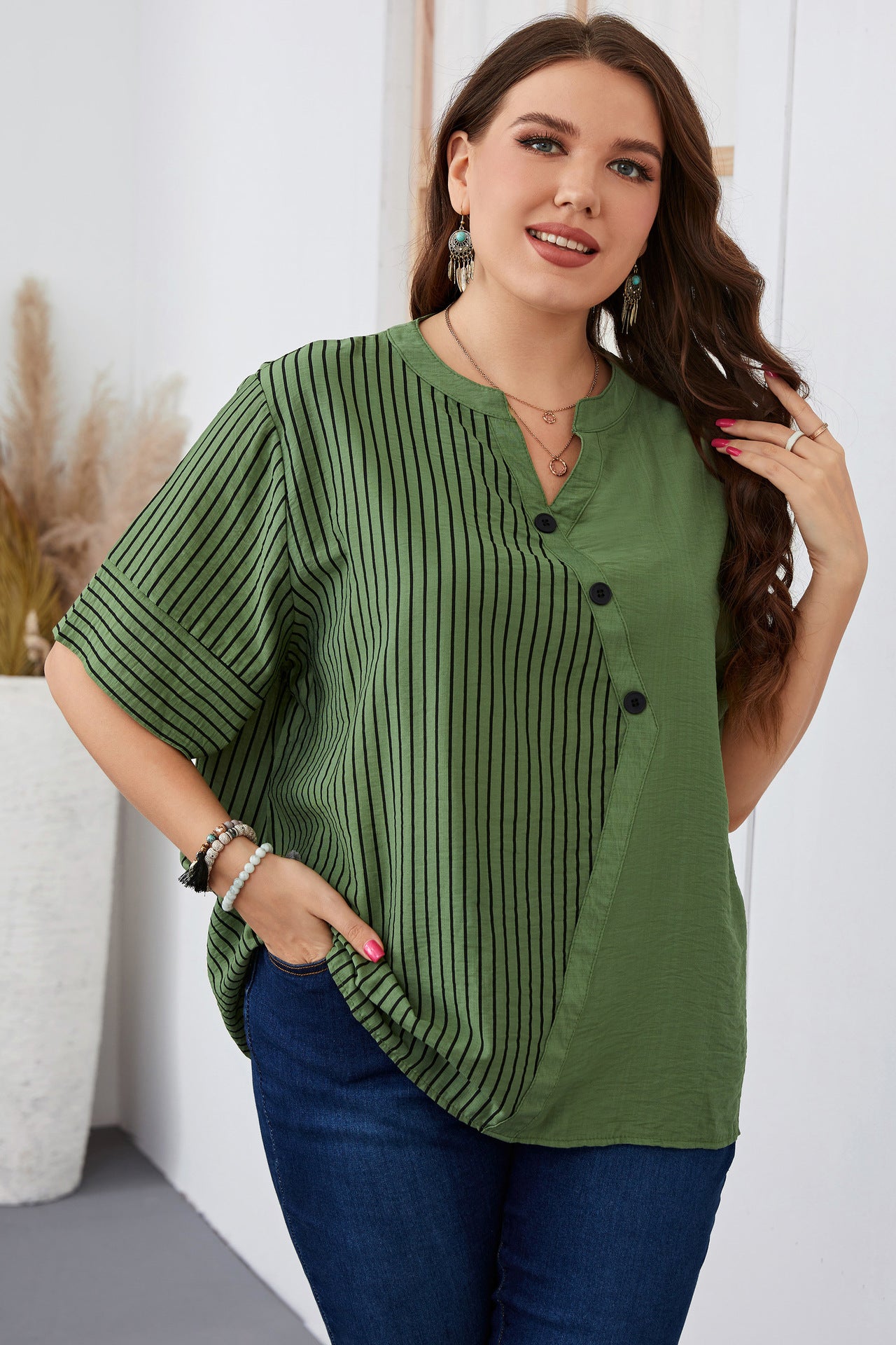 Plus Size Striped Women Clothes Short Sleeve T-shirt  Girls Women