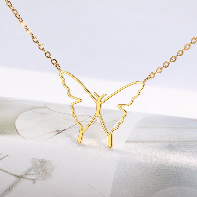 Ins Hot Butterfly Crystal Zircon Necklace Stainless Steel necklaces for Women Chain Accessories Wholesale Gift Pendant