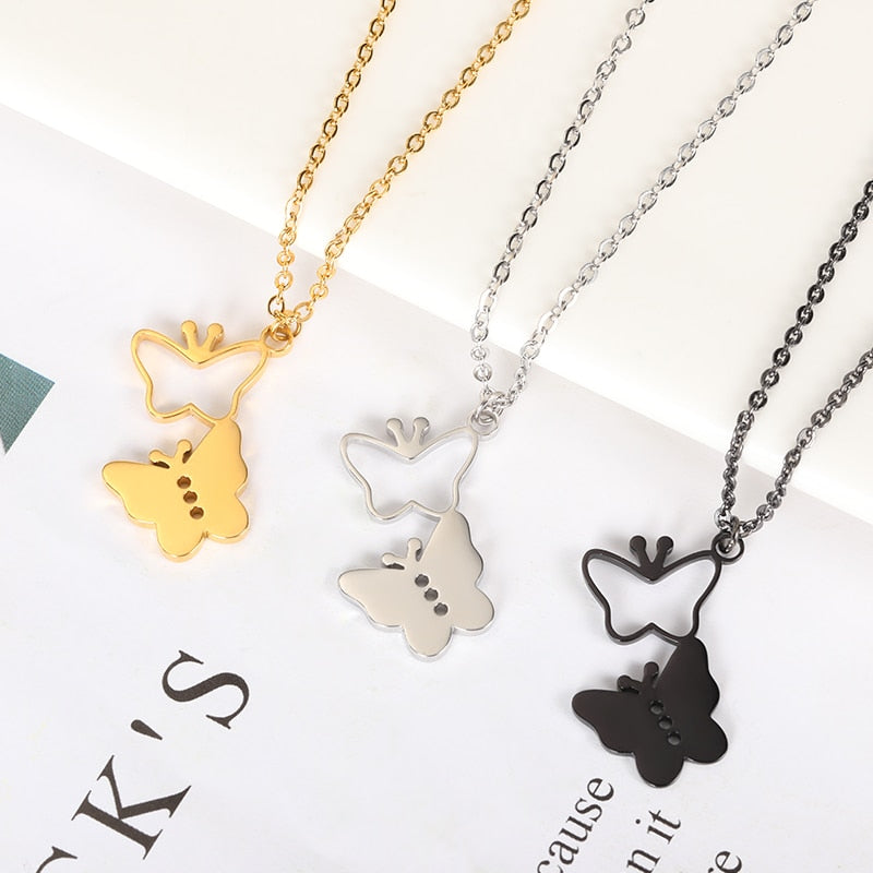 Ins Hot Butterfly Crystal Zircon Necklace Stainless Steel necklaces for Women Chain Accessories Wholesale Gift Pendant